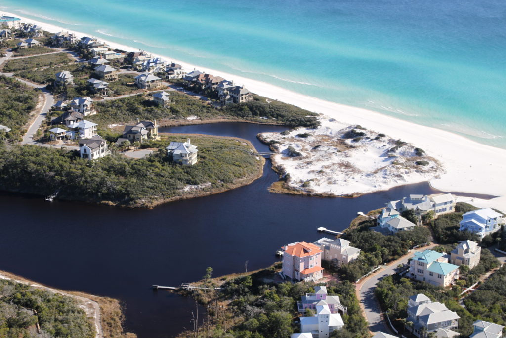 Coastal dune lake aerial view